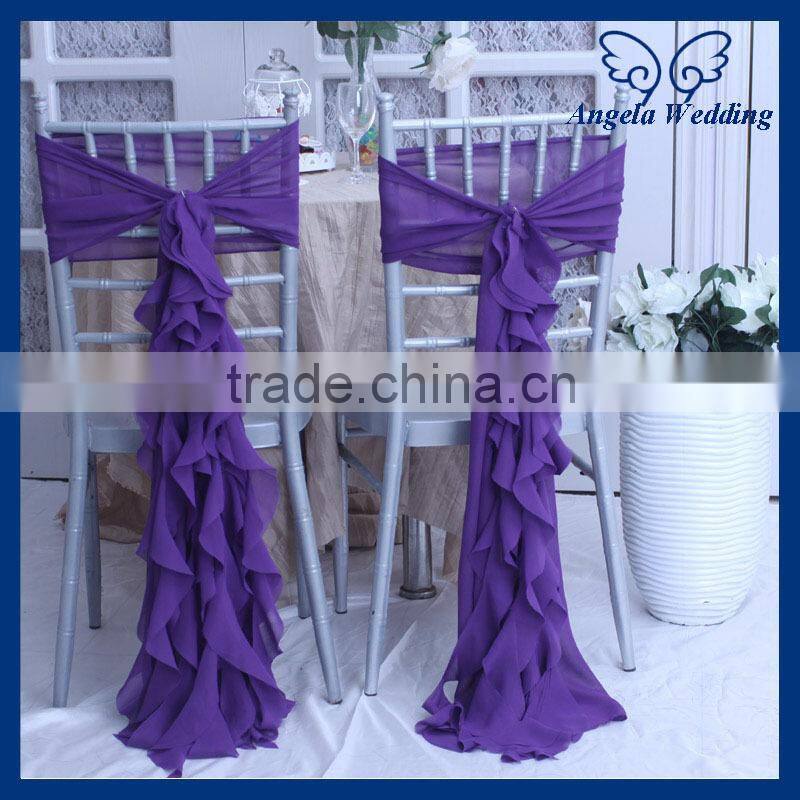 CH014E Angela Wedding New curly willow ruffled wedding blush pink chiffon chair cover