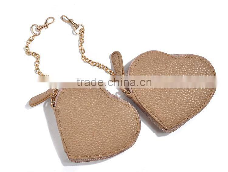Khaki PU coin purse mini size heart shape coin case for lady