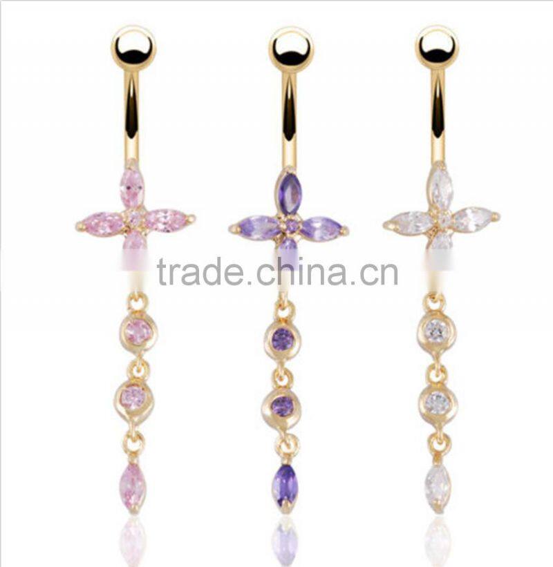 Brand Women Flower Shape Zircon Belly Navel Ring