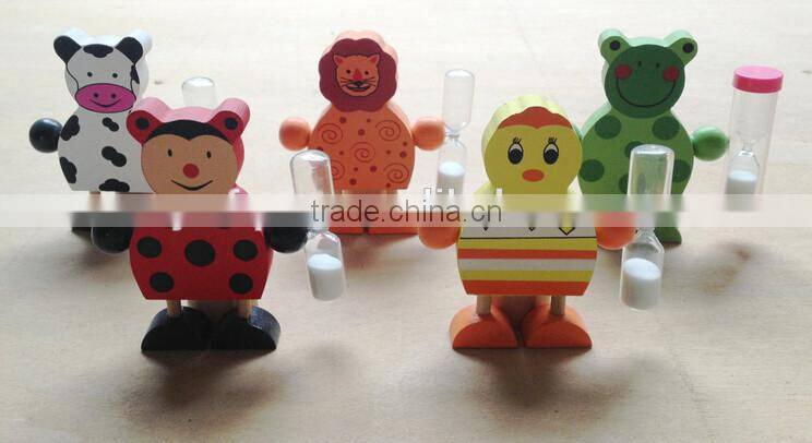 wooden cartoon kids mini toothbrush holder with 2 minutes hourglass
