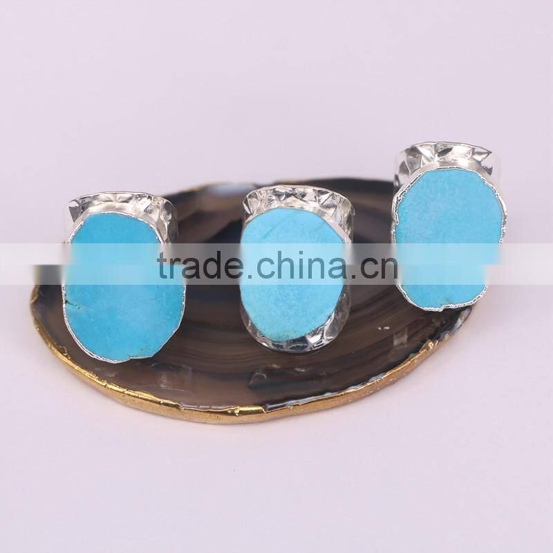 Fashion Natural Blue Turquoise Ring, Freeform Silver Plated Jewelry Gem stone Ring