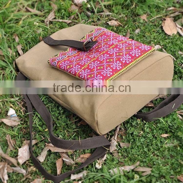 China alibaba jx brand backpack with pocket bag,custom canvas backpack, canvas and ethnic embroidery backpack
