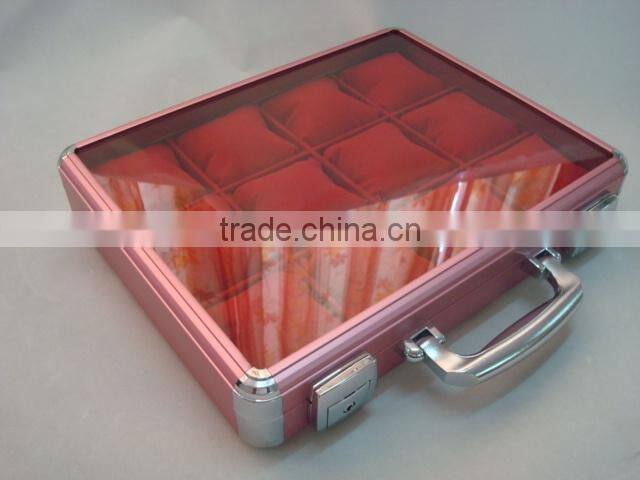 Aluminum watch case with foam,acrylic panel watch display box with shelf,aluminum diy watch box