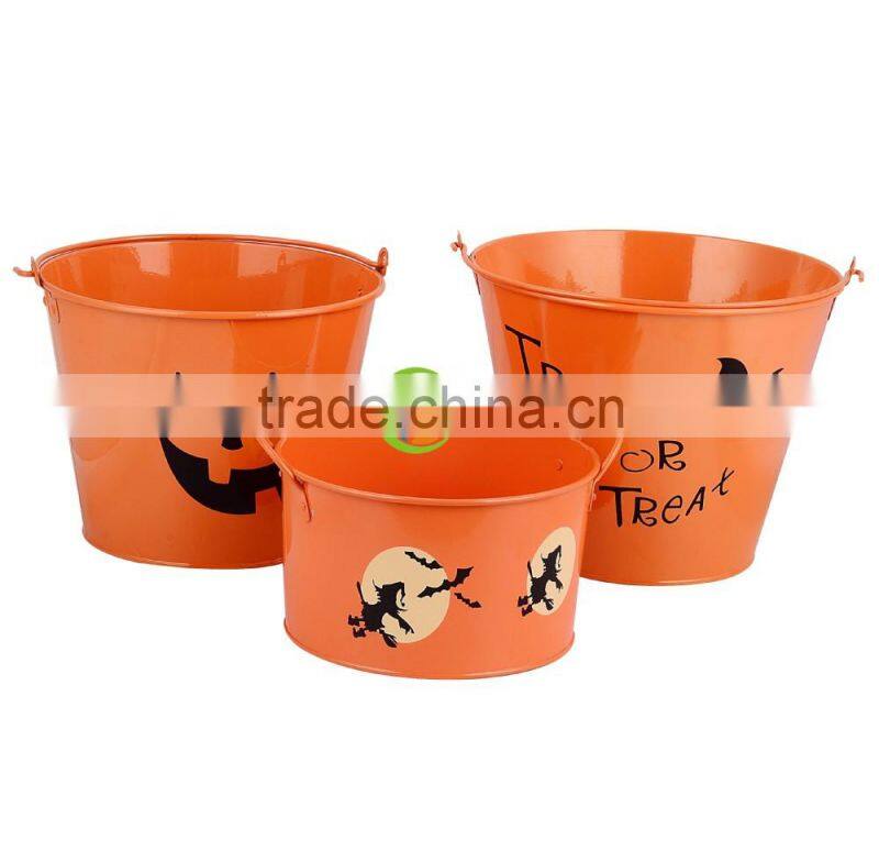 Orange metal decoration halloween tin bucket for candy
