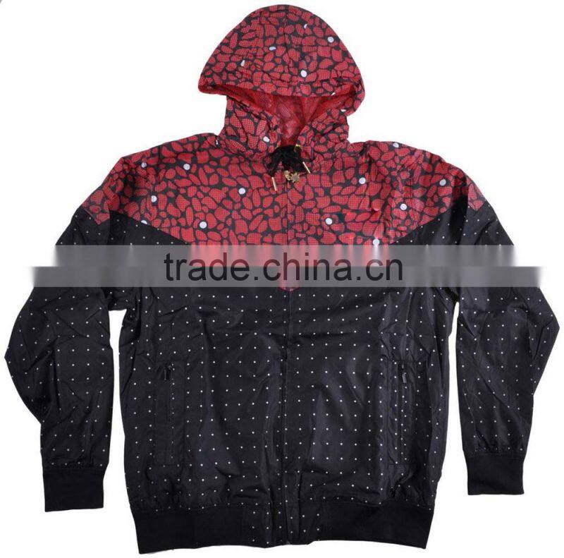 Winter Rain Hoodie Dot Mesh Lining Printed Nylon Polyester Windbreaker Jacket