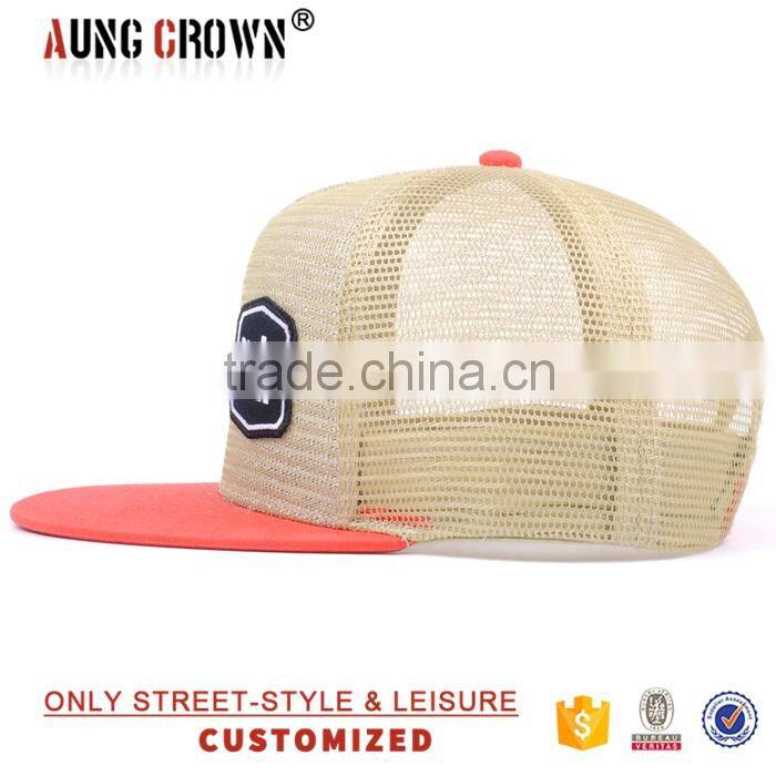 Flat brim red custom 5 panel foam mesh trucker cap