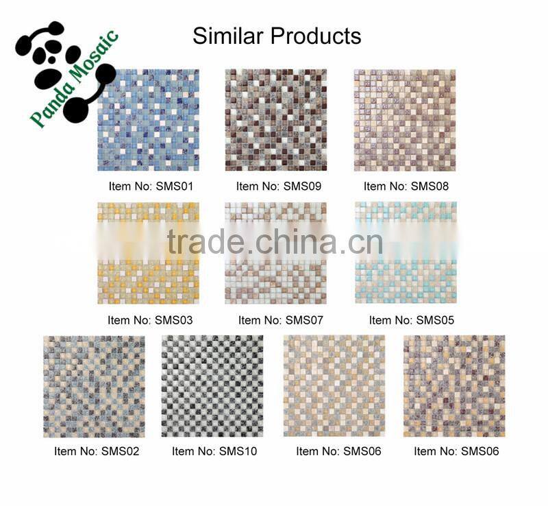 MB SMS01 Wholesale Glass Mix Stone Mosaic Foshan Tile Blue Glass Mosaic Tile Fireplace Wall Tile