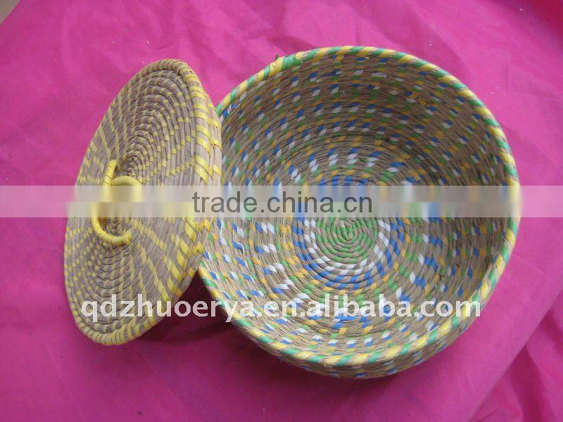 colourful hand made wheat straw laundry box /basket with lid
