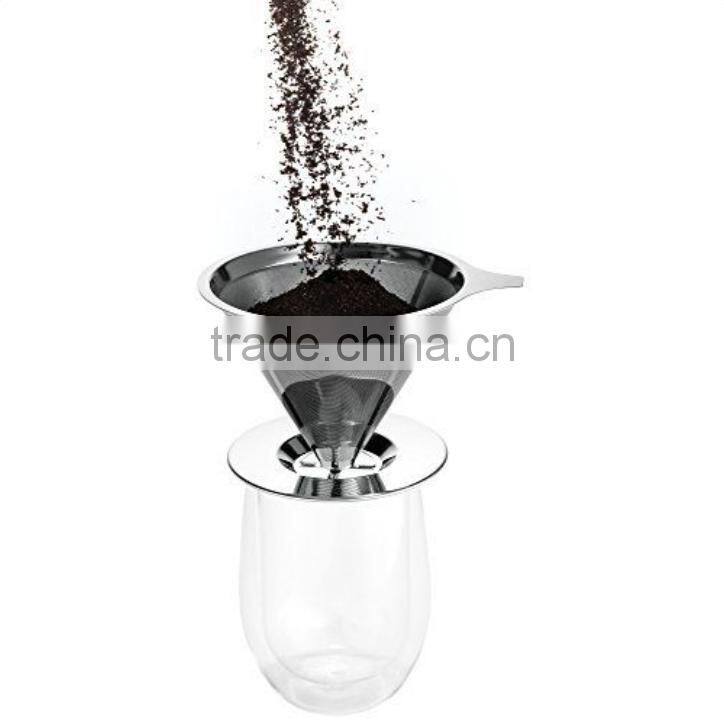 YS manufacturer reusable cone coffee filter dripper/stainless steel coffee dripper /pour over coffee filter