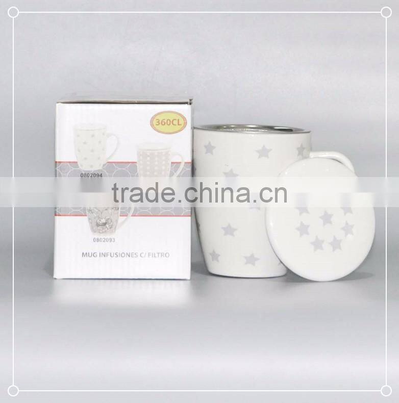 porcelain printed tea and coffee mug with lid and filter