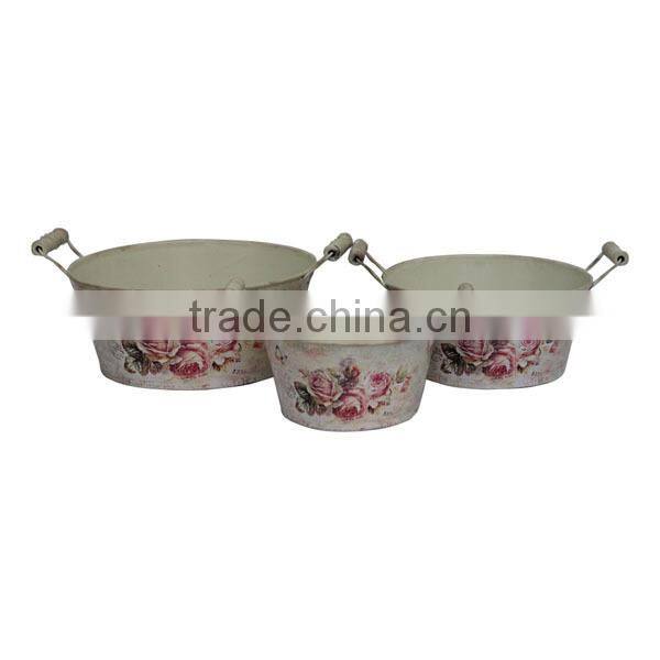 Metal Rose Decal Flower Pot Metal Planter Set of 3
