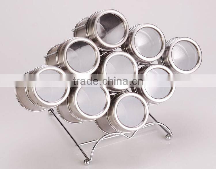 Kitchen Accessory 9 Pieces Stainless Steel Condiment Containers With Rack