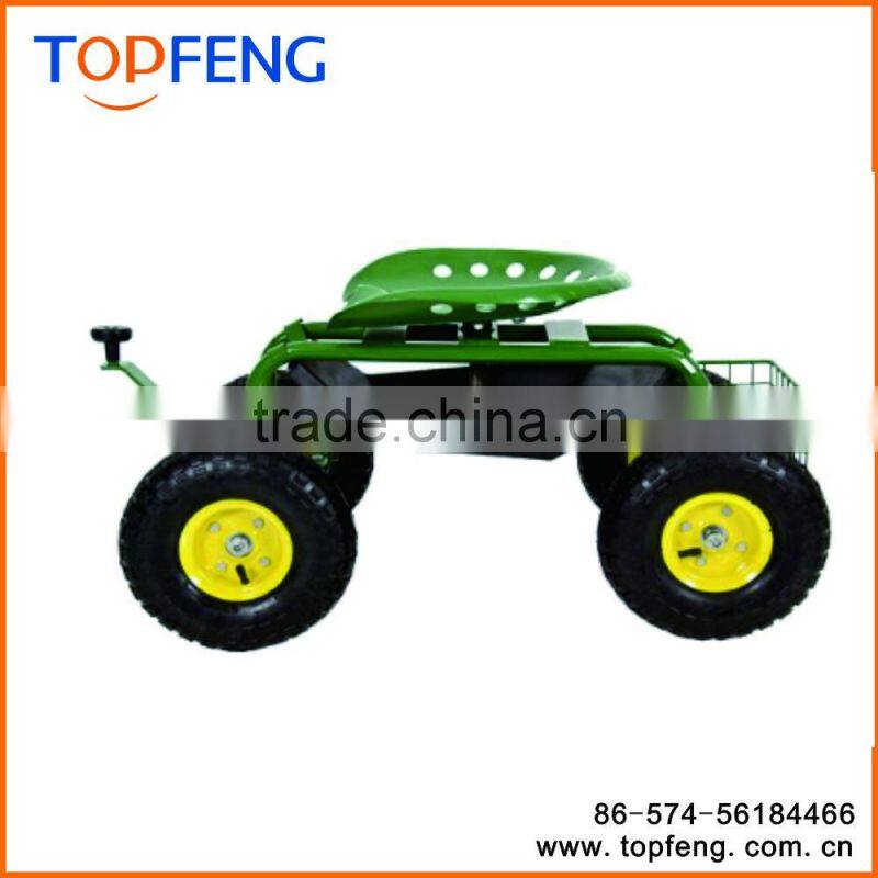 Garden Cart Rolling Work Seat With Tool Tray And Basket/ Heavy Duty Garden Rolling Work Seat