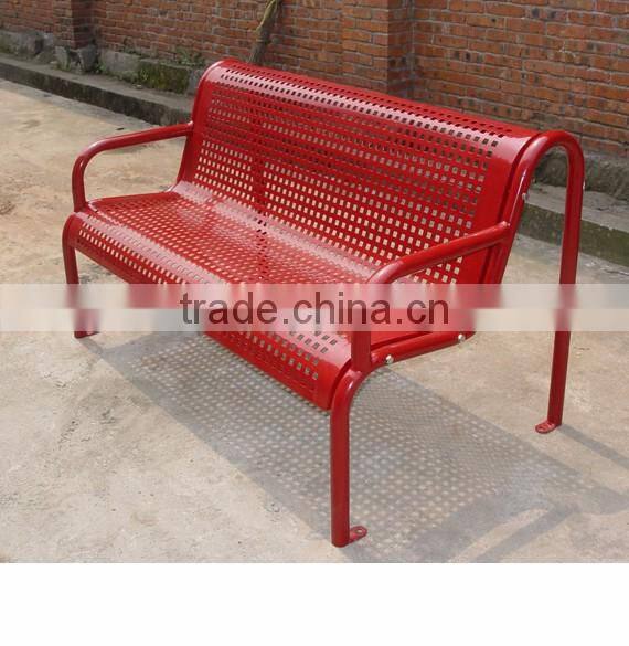 high backed outdoor metal resting bench