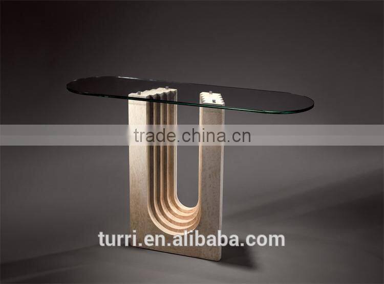 modern nature white marble travertine console table with glass top