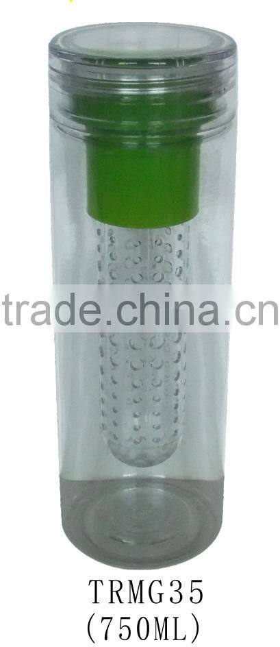 750ml fruit infuser plastic water bottle/BPA free plastic drink bottle with filter