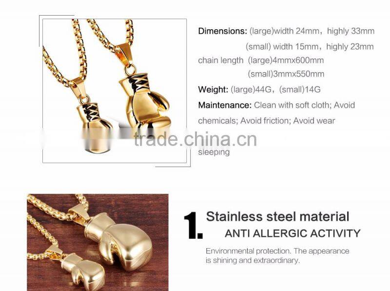 2017 Trending Fashion Stainless Steel Glove Boxing Gold Plated Men's Pendant Necklace