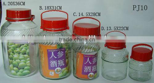 2-18L clear cylinder large glass containers with red handle plastic lid