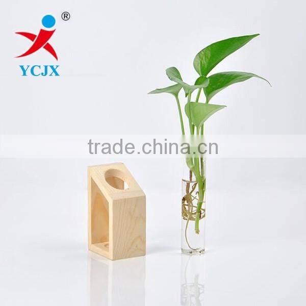 New House Decoration Glass Tube Vase with Wood Base