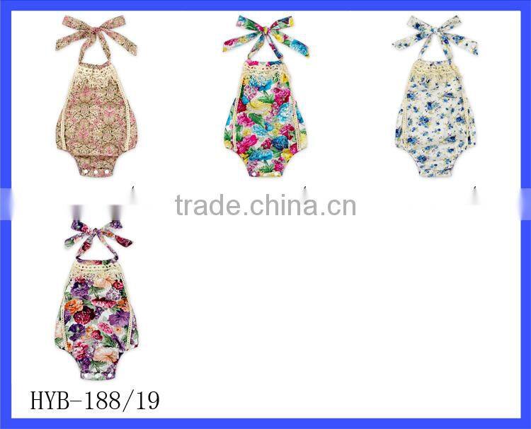 New Design Infant Baby Summer Tassel Halter Maize Floral Baby Romper