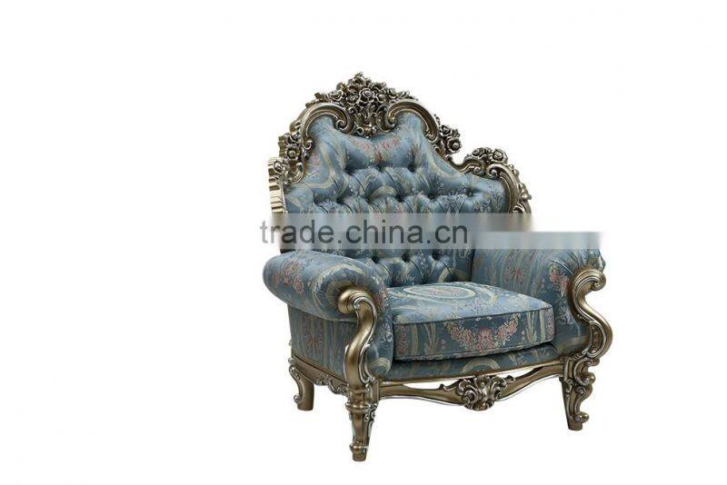 C-D1-2 Royal luxury fabric couch neoclassic rococo style french solid wood fabric sofa chair furniture