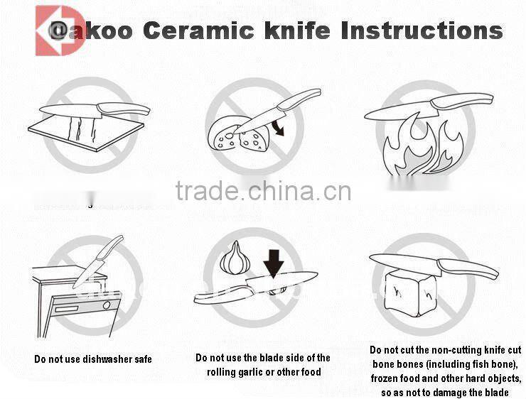 4 Pieces PP+TPR Handle Zirconia Ceramic Knife with Black Blade