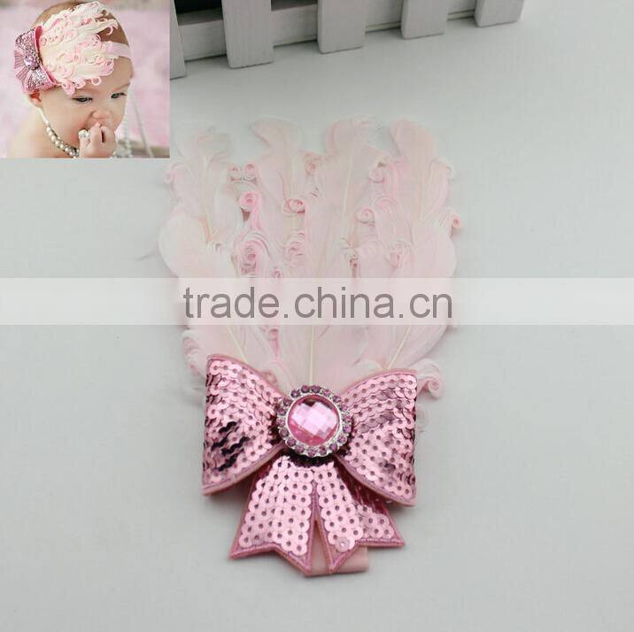 New Fashion Unique Baby Elastic Lace Headband Baby Girls Hair Turban Headband Wholesale Cute Baby Girls Feather Hairband