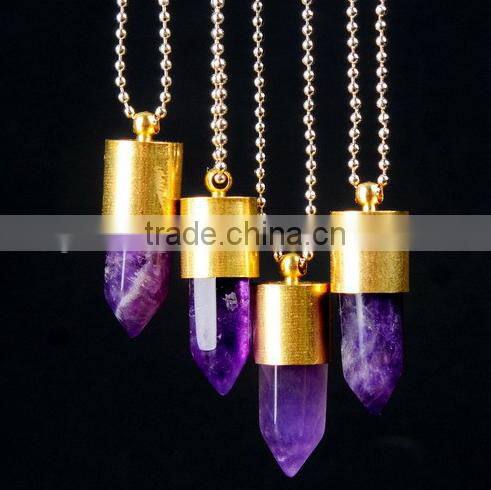 Bullet Shape Natural Stone Necklaces Natural Stone Pendant crystal necklace Crystal Gold Metal Necklace