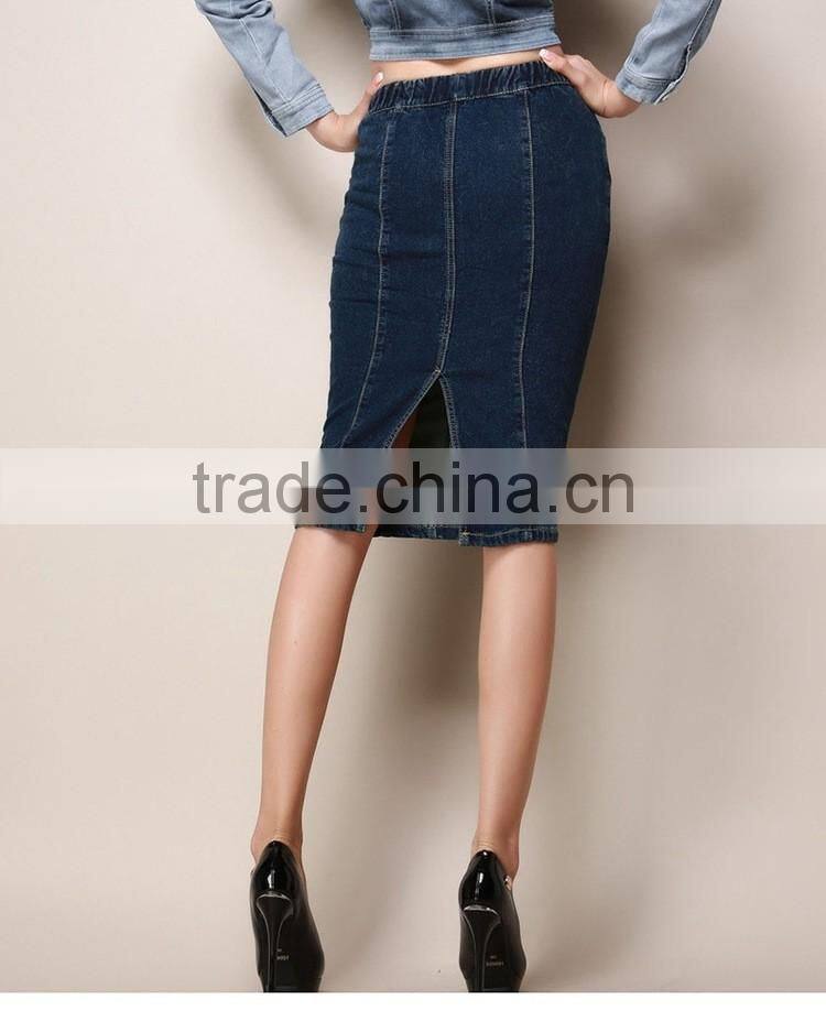 2016 Fashion wholesale long denim skirts, sexy midi pencil skirt jeans for women