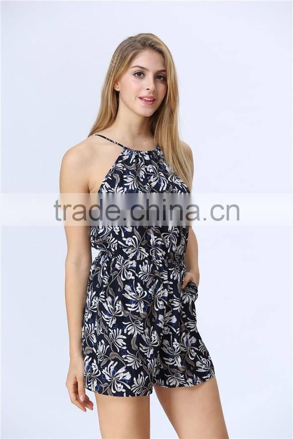 New Arrived Fashion Halter Neckline Print Women Playsuit/Jumpsuits