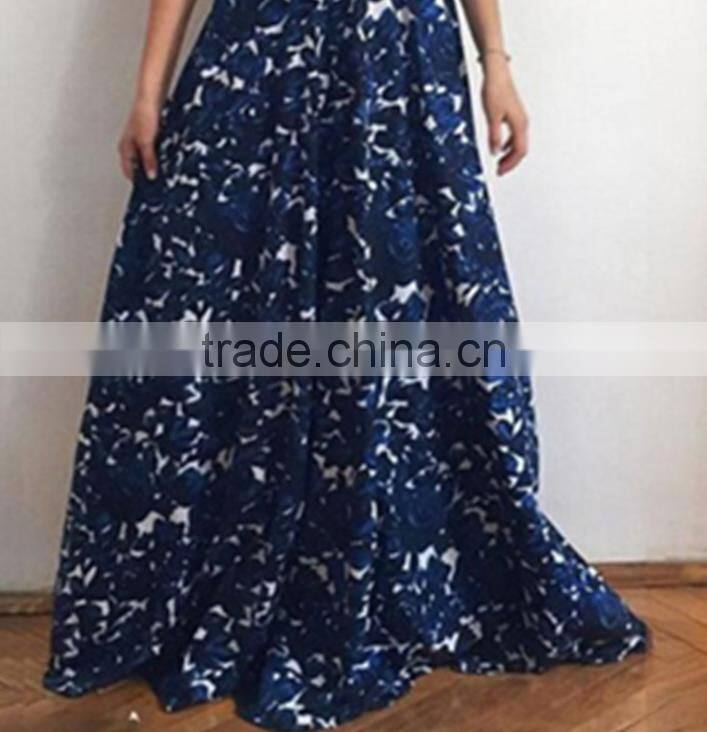 2016 latest new selling printed halter sleeveless formal long dress
