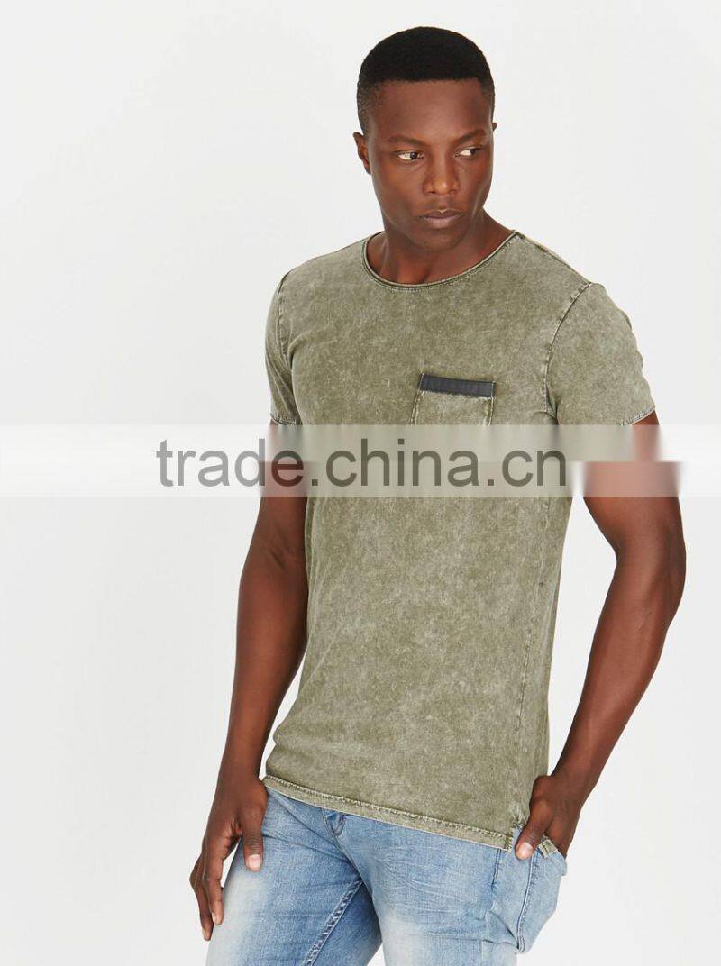 MGOO Custom Pocket Tshirt Pattern Wholesale Slim Fit Snow Wash T Shirts For Men