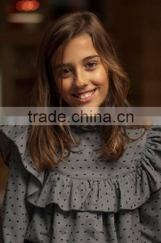 New Latest Design Kids Girls Dots Boutique Dresses Long Sleeve Cotton Ruffle Fashion Girls Dresses