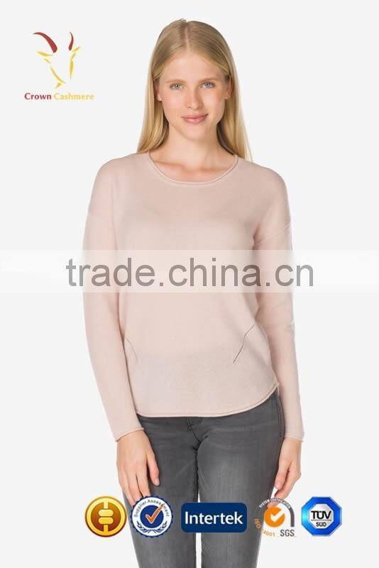 Women Merino Wool Pink Cahsmere Sweater Crew Neck