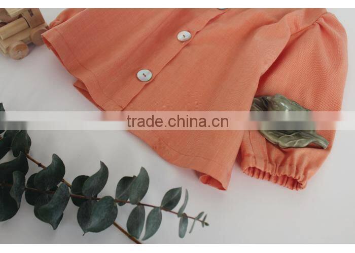 Yiwu Mingzhen Garment Shirt Linen Icing Girls Shirts Doll Collar Orange Shirt