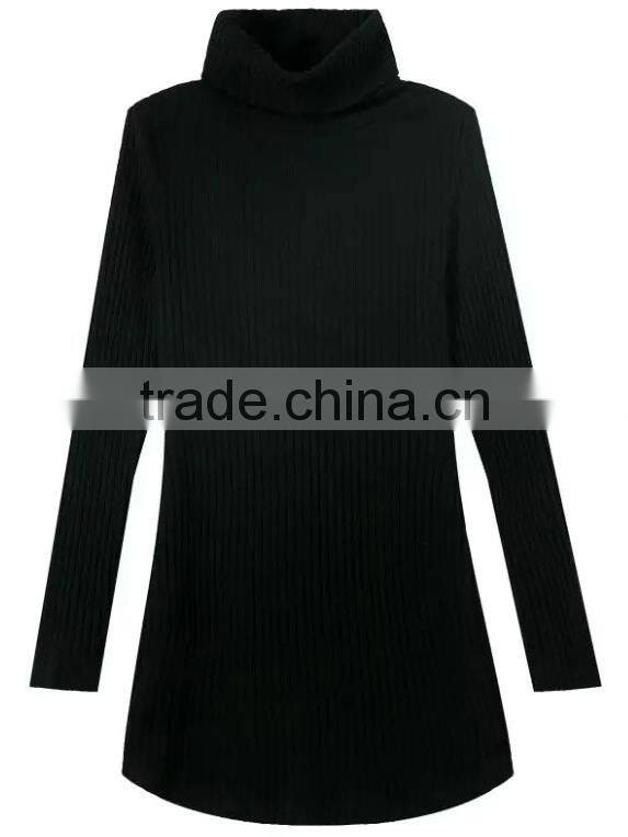 fashion plain black slim fit high neck knitted ladies long sleeve one-piece dress