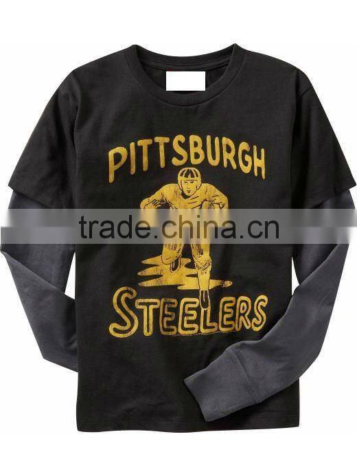 BOYS PRINTED LONG SLEEVE T.SHIRT WITH CONTRAST SLEEVES