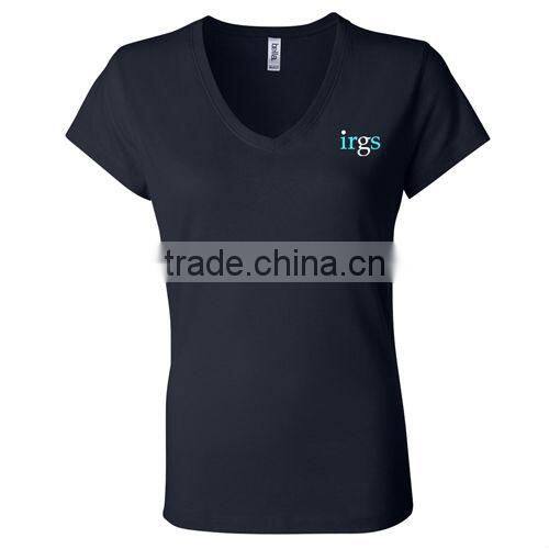 pre-shrunk 100% combed ringspun cotton, 30 singles Ladies' Short Sleeve V-Neck T-Shirt