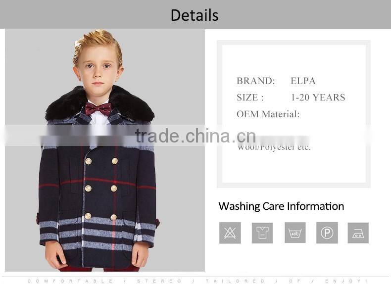 ELPA handsome kids coat rabbit hair fur collar winter warm wool overcoat