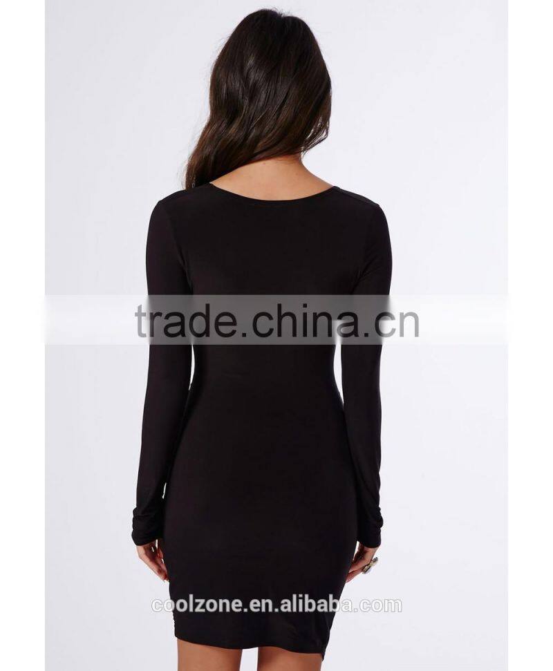 Hot bodycon fit cross over neck wrap dress with hem