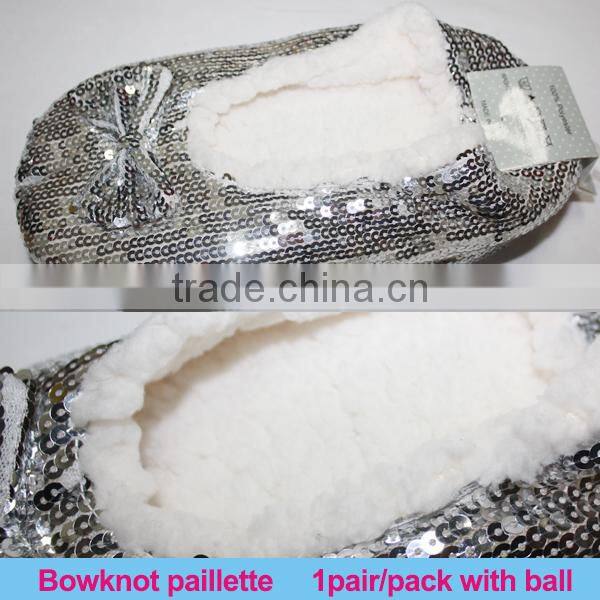 Fancy lady slipper winter plain design solid paillette bedroom warm slippers