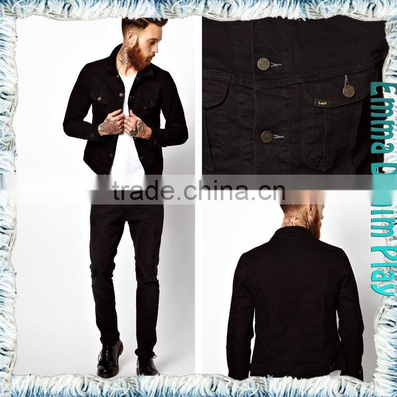 Mens Casual Slim Black Denim Vogue Short Coats with Copper Button
