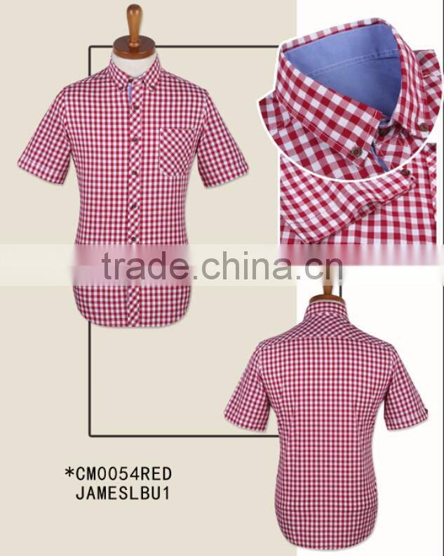 100% cotton latest stylish checked fashion short sleeve men shirts for summer