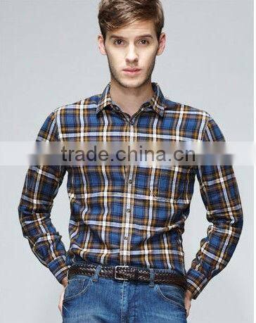 2016 fashion contrast color long sleeve flannel plaid casual shirt for men