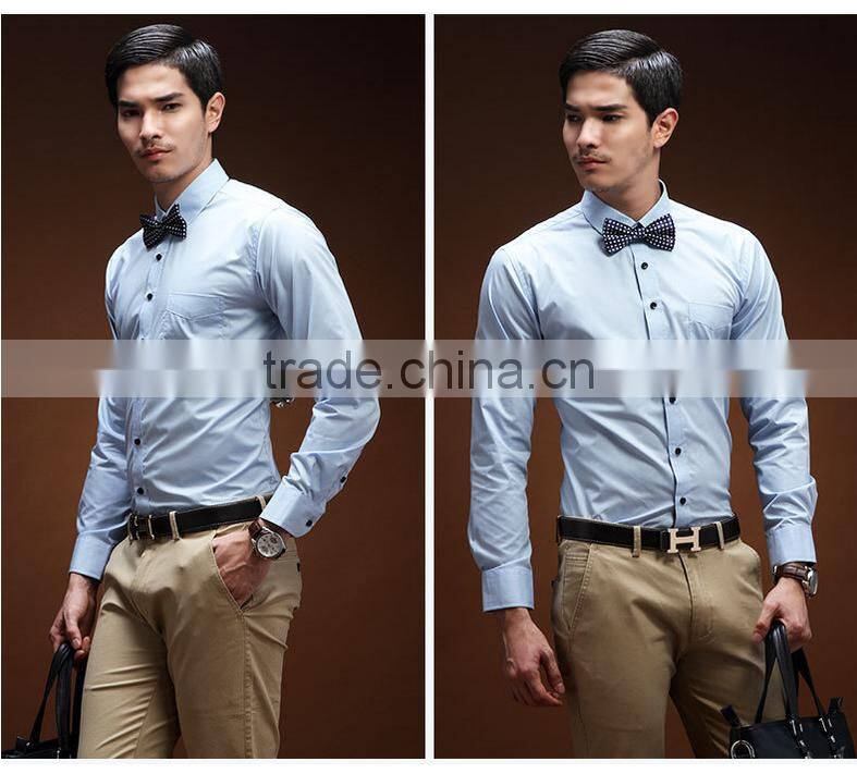 Black dot printed placket blue men's shirt uniform China golden supplier OEM fashionable boy shirt for daily life