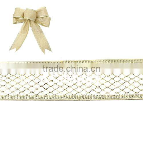 Golden Fabric Satin Ribbon For Christmas Decoration 3.8cm