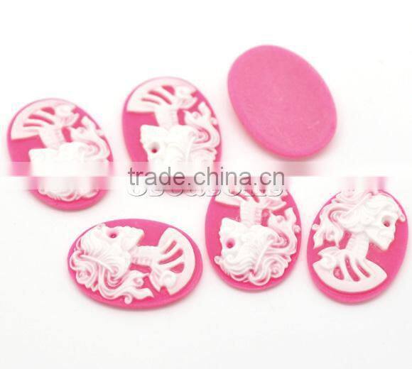 Pink Resin Halloween Skull Pattern Oval Cameo 25x18mm(1"x3/4"), sold per packet of 50