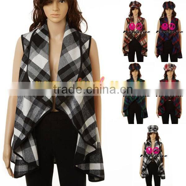 New arrival monogram plaid waterfall vest