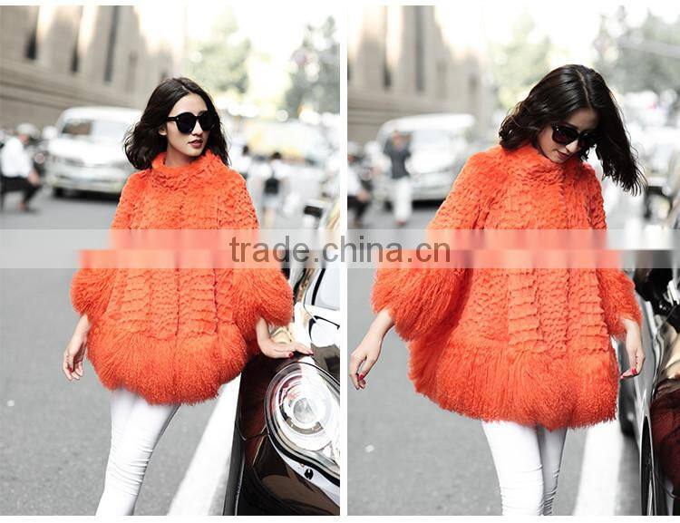 YR117 Mexico Style Fahion Fur Jacket Colored Genuine Mongolia and Rabbit Fur Coat