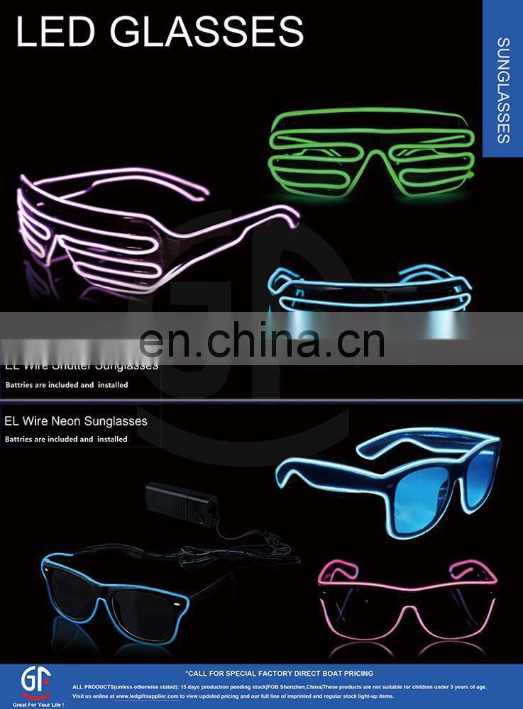 New Wholesale Led Flash Party Wear Half Frame EL Wire Glasses Sunglasses